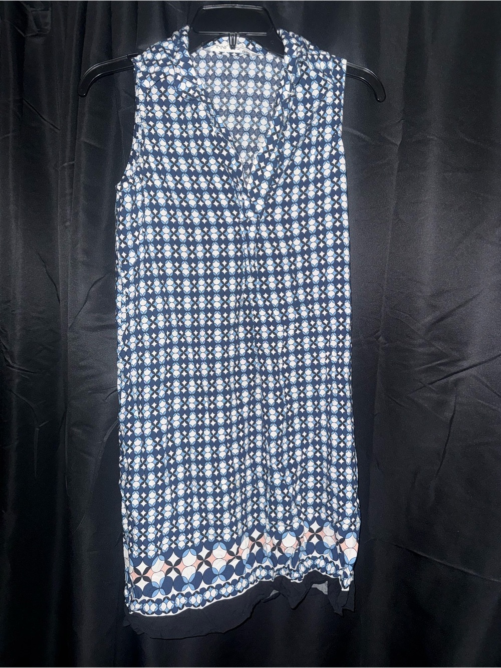 Max Studio Navy and White Geometric Sleeveless Dress with Pink Accent